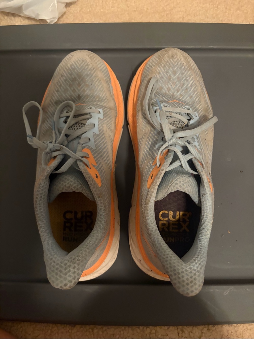 Hoka One One Light Gray and Orange Women's Running Shoes